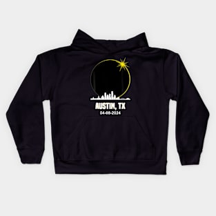 Solar Eclipse 2024 Austin Skyline Texas Total Solar Eclipse Kids Hoodie